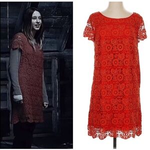 ASO Violet Harmon American Horror Story Orange Red Lace Dress Anthropologie